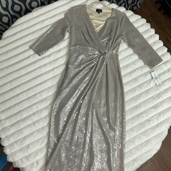 John Meyer JM Studio Dress Womens 8 Silver Sequin Party Cocktail Popover - Picture 13 of 16